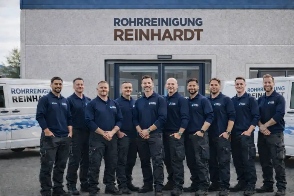 Techniker der Rohrreinigung Reinhardt Offenbach bei der Arbeit an einer Rohrleitung